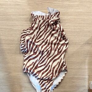 Janie and Jack Brown and White Kids Swim One Piece